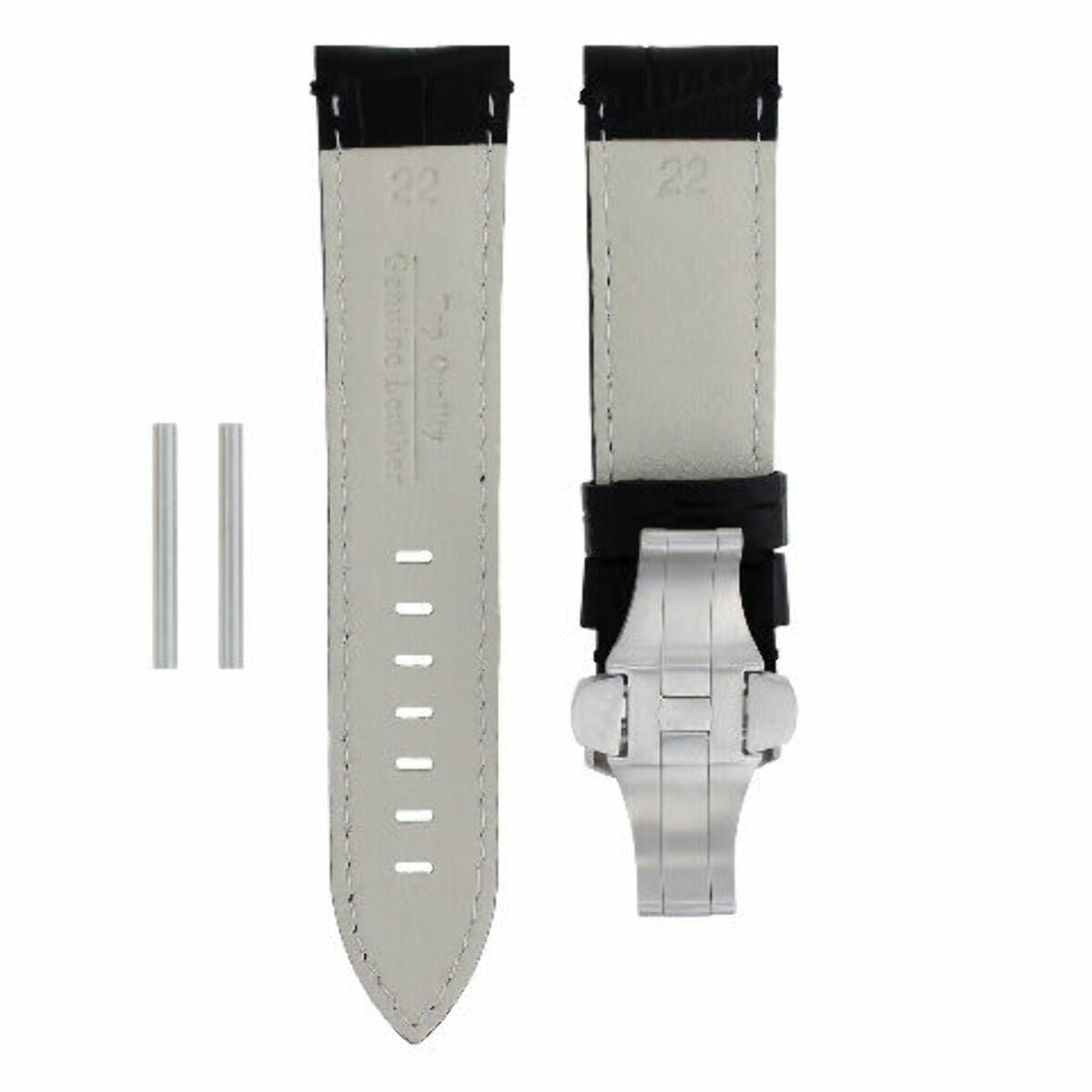 22MM LEATHER BAND WATCH STRAP BUCKLE FOR BREITLING COLT DEPLOYMENT CLASP BLACK