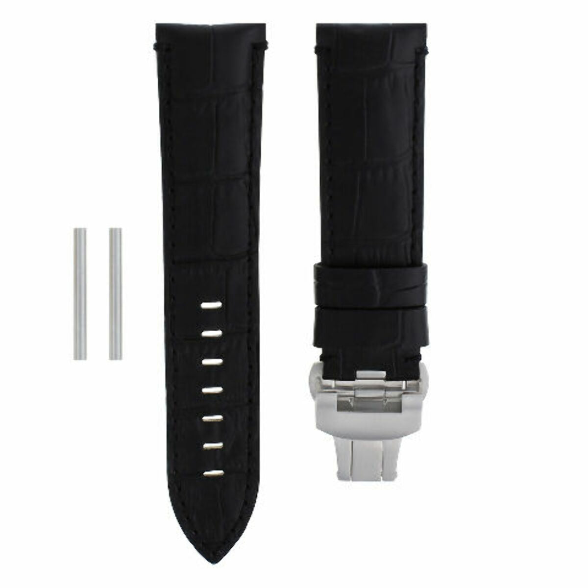 22MM LEATHER BAND WATCH STRAP BUCKLE FOR BREITLING COLT DEPLOYMENT CLASP BLACK