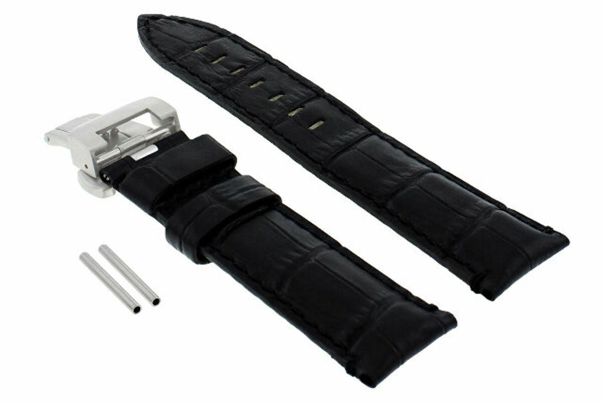 22MM LEATHER BAND WATCH STRAP BUCKLE FOR BREITLING COLT DEPLOYMENT CLASP BLACK
