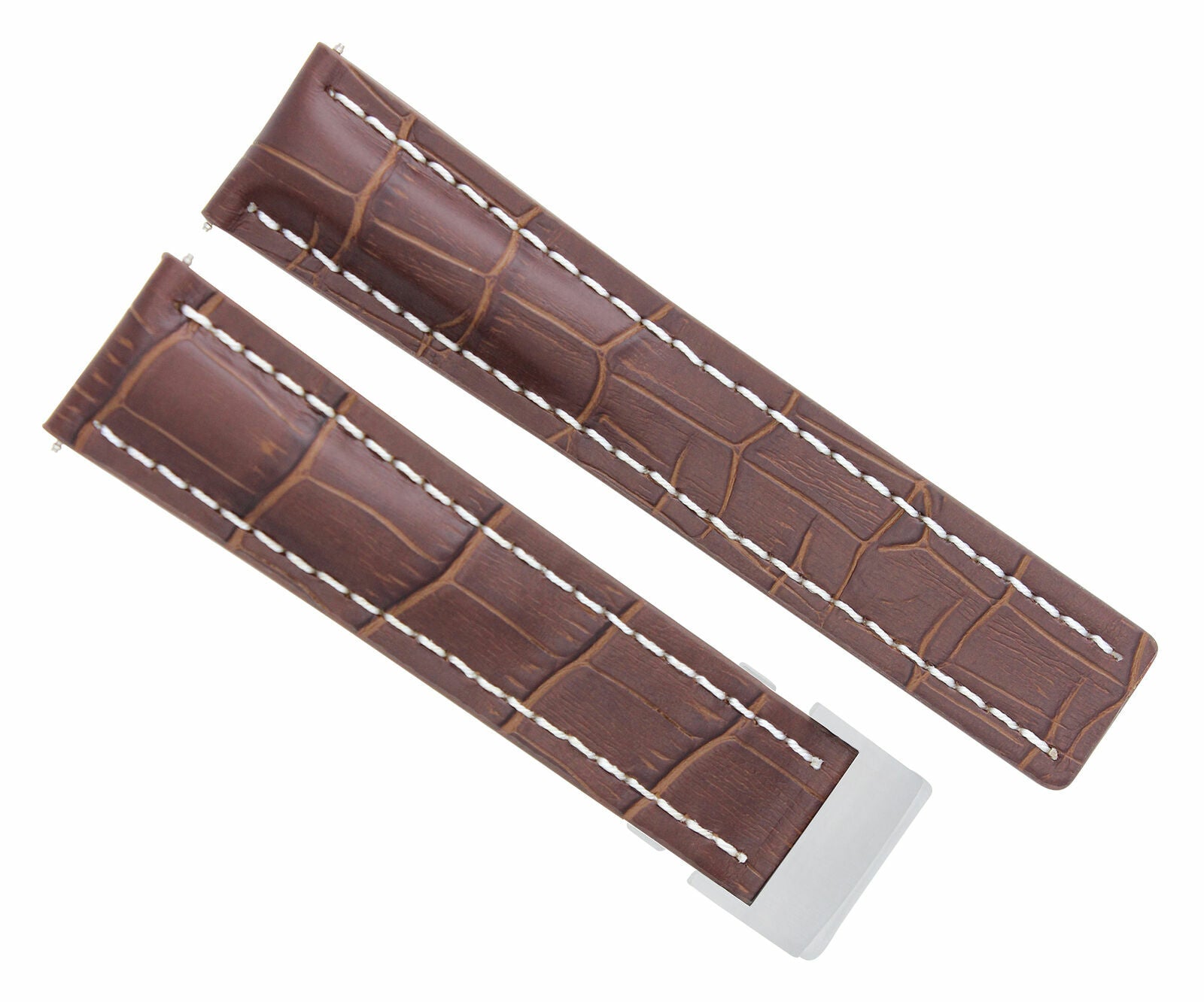 22MM LEATHER WATCH BAND STRAP FOR BREITLING CHRONOMAT DEPLOYMENT CLASP BROWN WS