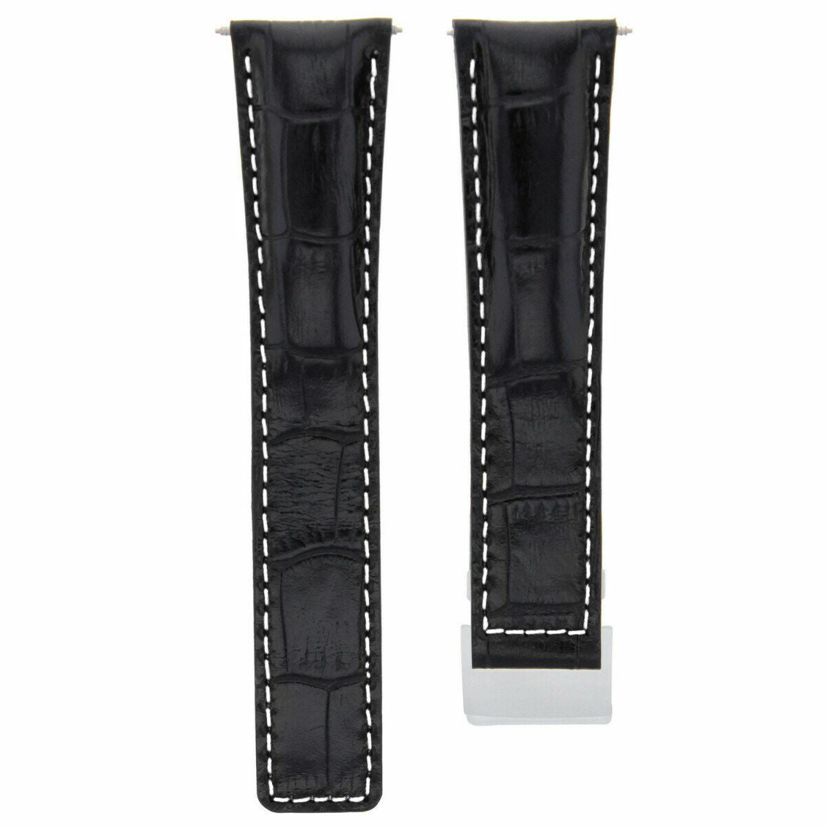 22MM LEATHER WATCH BAND STRAP FOR BREITLING CHRONOMAT DEPLOYMENT BUCKLE BLACK WS