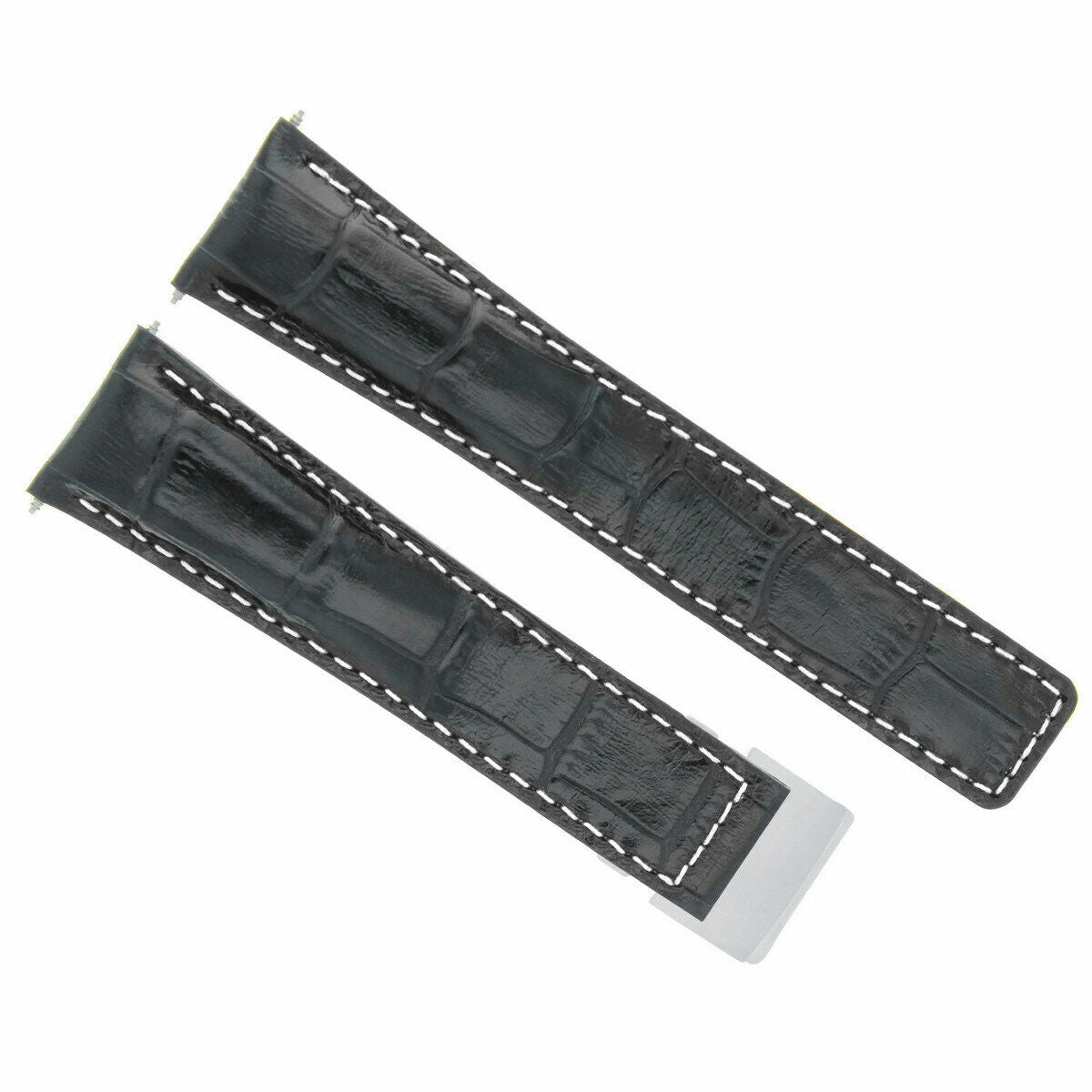 22MM LEATHER WATCH BAND STRAP FOR BREITLING CHRONOMAT DEPLOYMENT BUCKLE BLACK WS