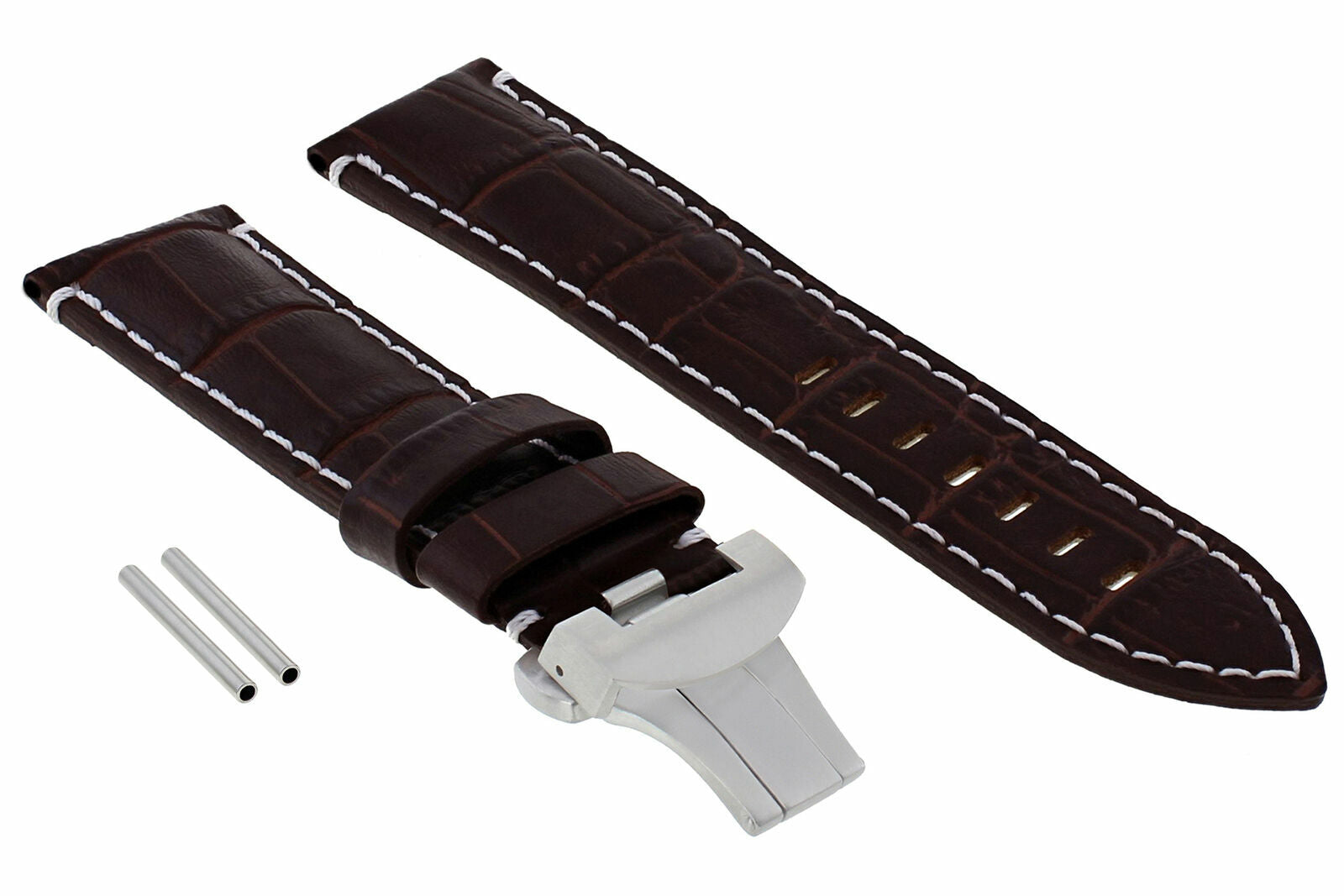 22MM LEATHER WATCH BAND STRAP FOR BREITLING NAVITMER DEPLOYMENT CLASP BROWN WS