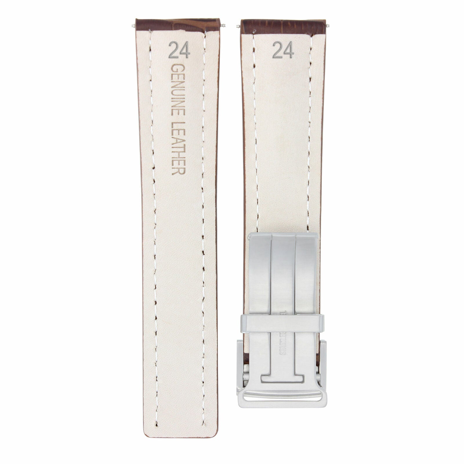 24MM LEATHER WATCH BAND STRAP FOR BREITLING NAVITIMER DEPLOYMENT CLASP BROWN