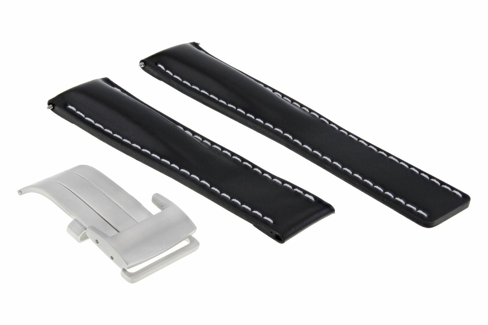 22MM LEATHER BAND STRAP DEPLOYMENT CLASP FOR BREITLING NAVITIMER COLT BLACK WS