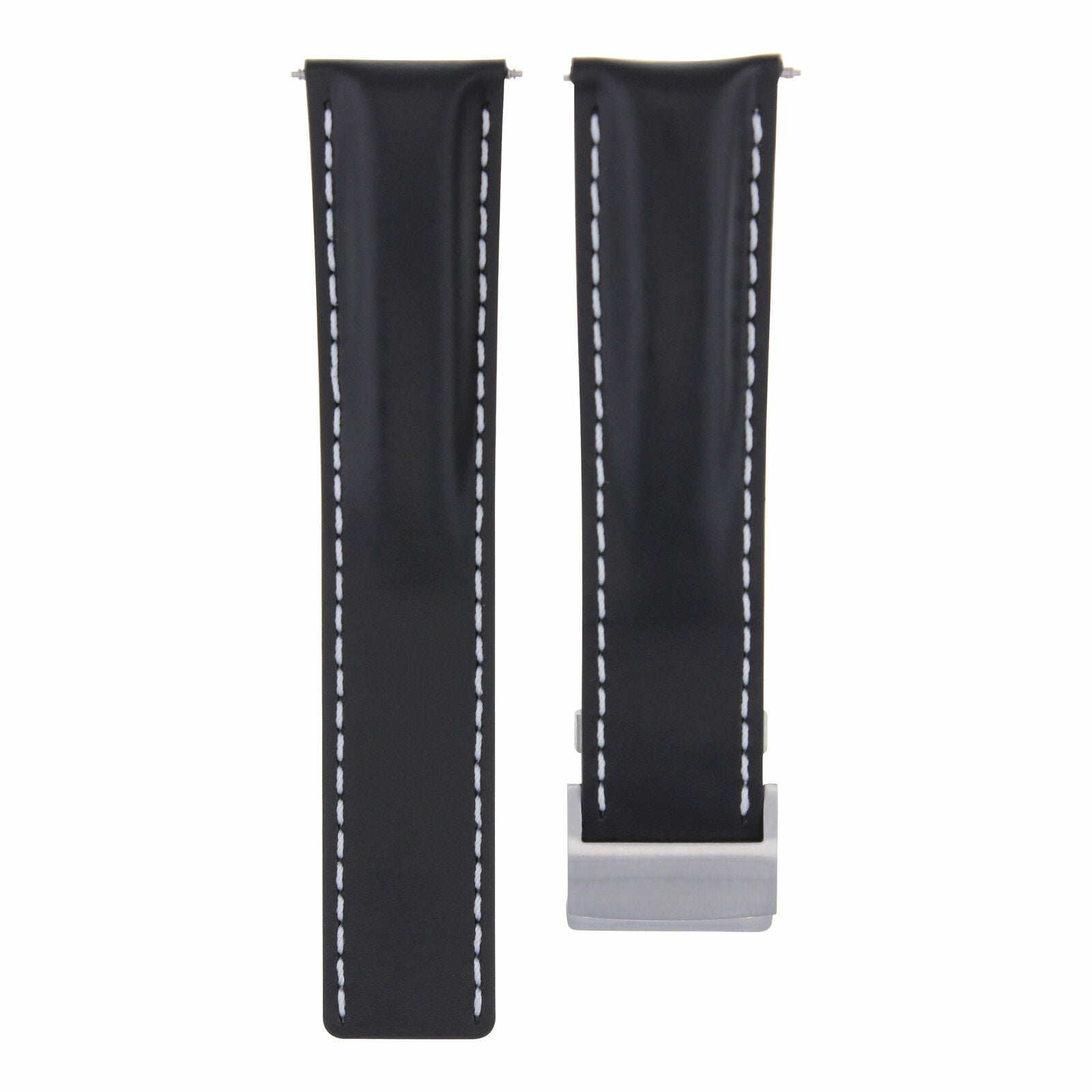 22MM LEATHER BAND STRAP DEPLOYMENT CLASP FOR BREITLING NAVITIMER COLT BLACK WS