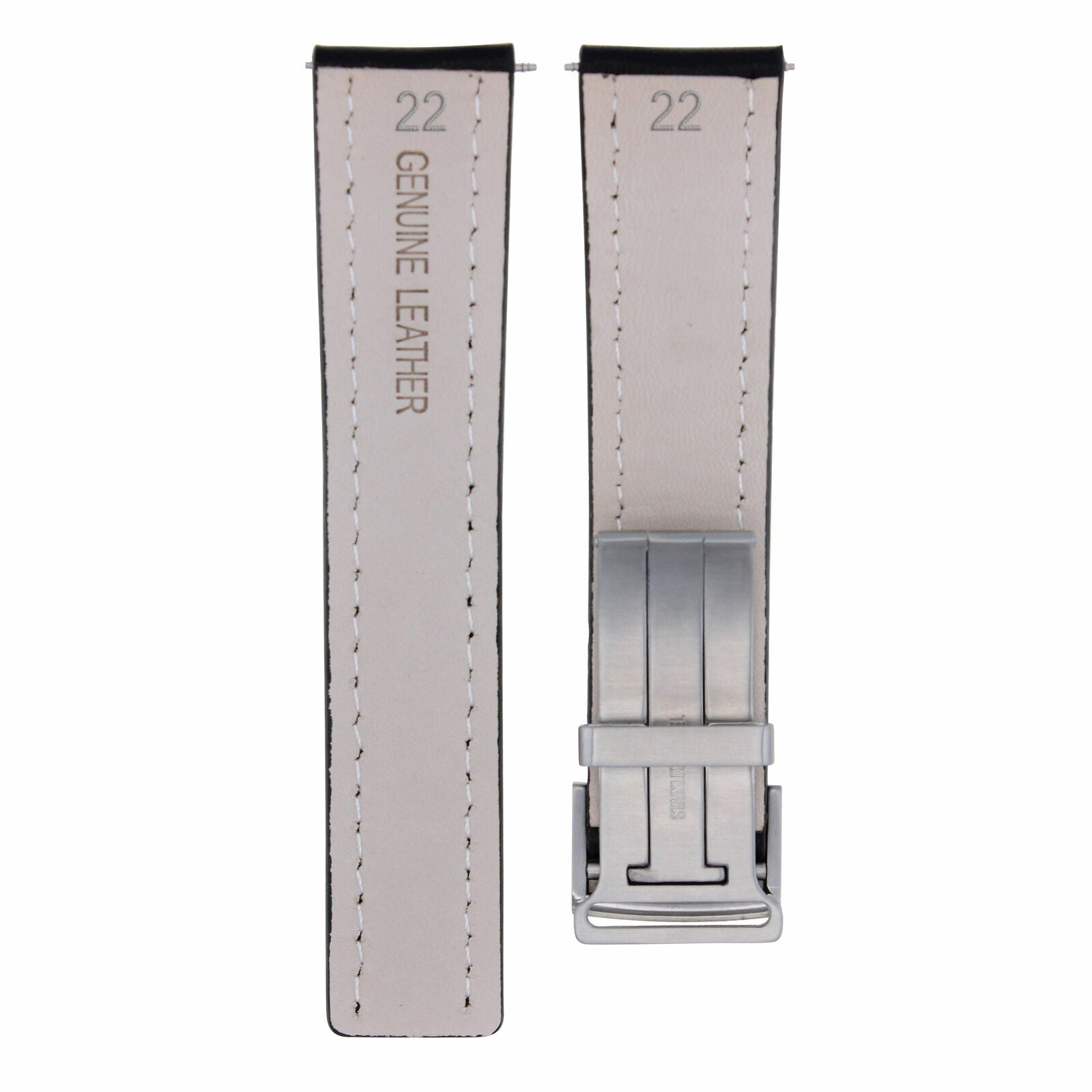 22MM LEATHER BAND STRAP DEPLOYMENT CLASP FOR BREITLING NAVITIMER COLT BLACK WS