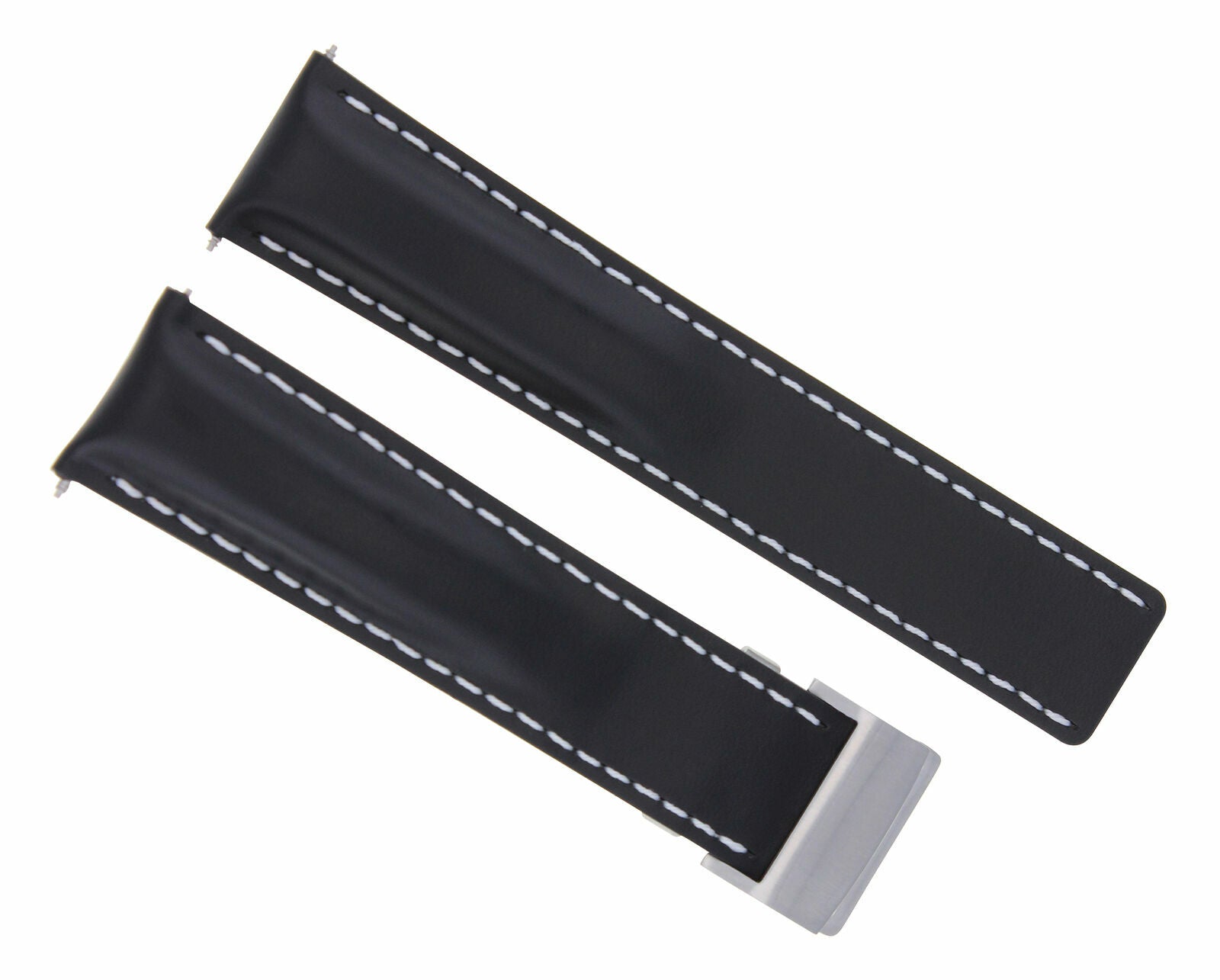 22MM LEATHER BAND STRAP DEPLOYMENT CLASP FOR BREITLING NAVITIMER COLT BLACK WS