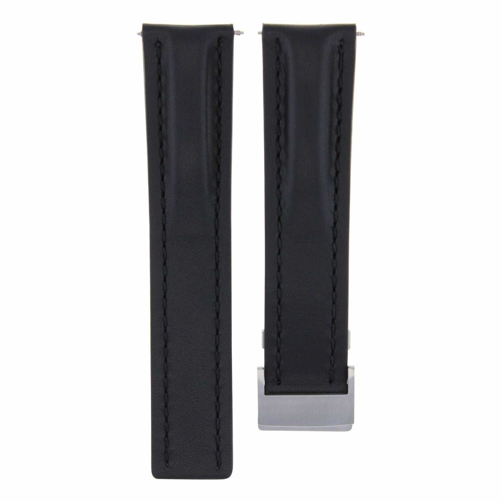 22MM LEATHER WATCH BAND STRAP DEPLOYMENT CLASP FOR BREITLING COLT BLACK PLAIN