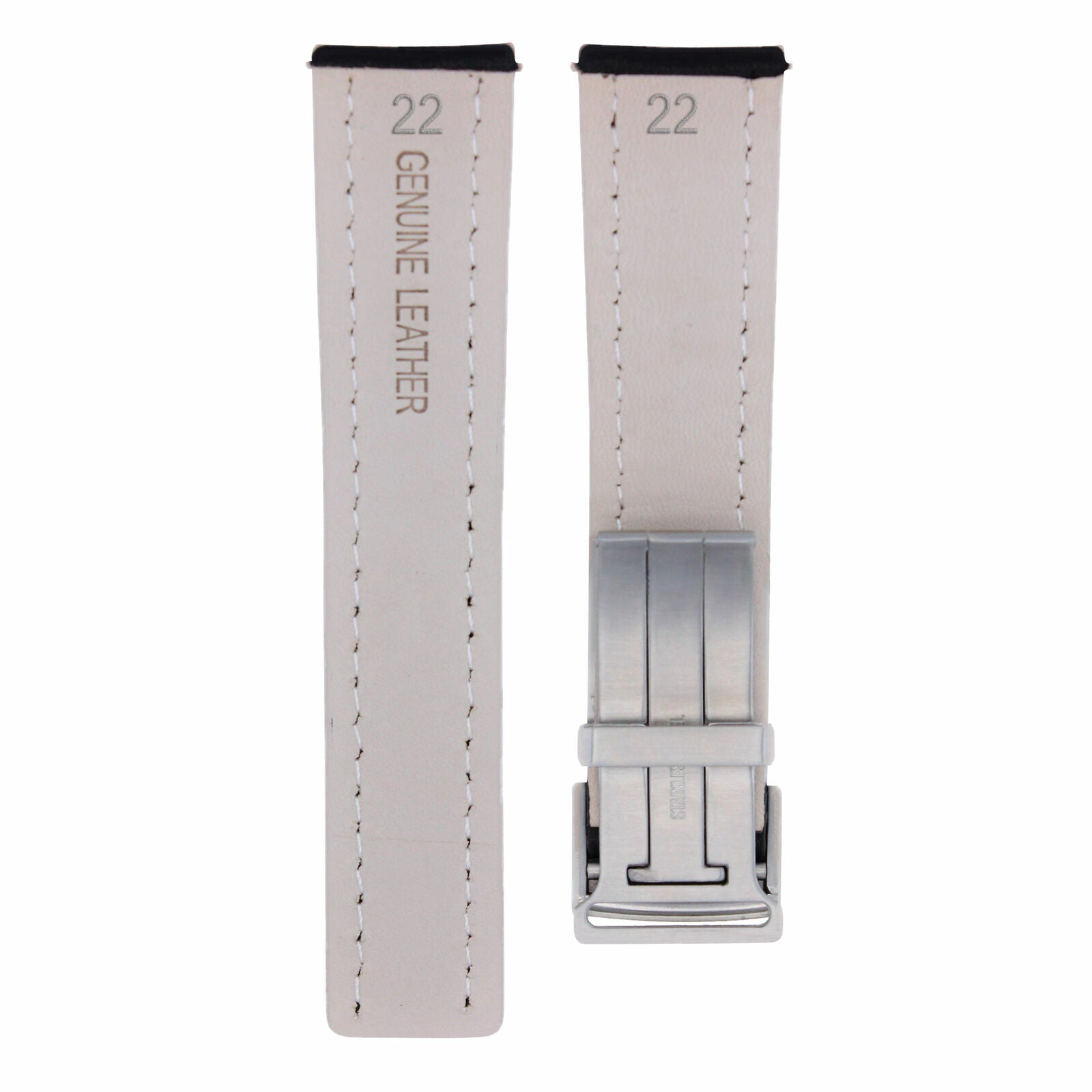 22MM LEATHER WATCH BAND STRAP DEPLOYMENT CLASP FOR BREITLING COLT BLACK PLAIN