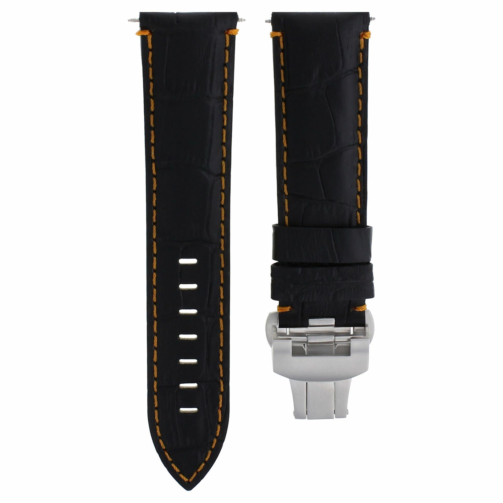 24MM LEATHER STRAP BAND CLASP BUCKLE FOR BREITLING NAVITIMER BENTELY BLACK OS