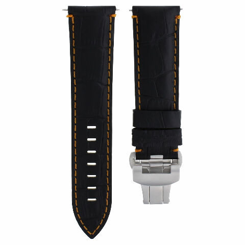 24MM LEATHER STRAP BAND CLASP BUCKLE FOR BREITLING NAVITIMER BENTELY BLACK OS