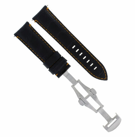 24MM LEATHER STRAP BAND CLASP BUCKLE FOR BREITLING NAVITIMER BENTELY BLACK OS