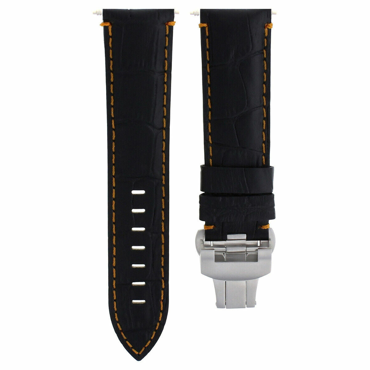 24MM LEATHER STRAP BAND BUCKLE FOR BREITLING NAVITIMER BENTLEY COLT BLACK ORANGE