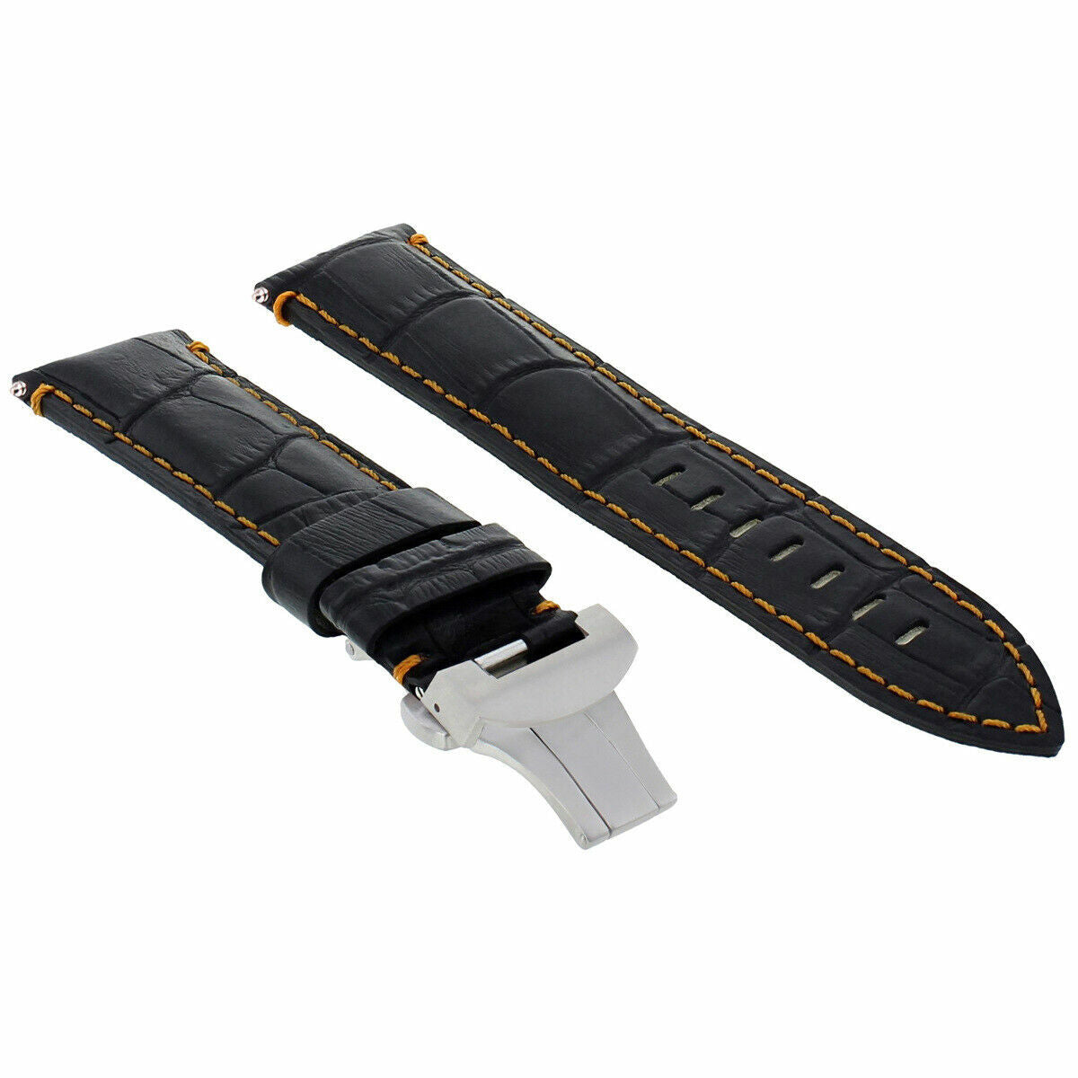 24MM LEATHER STRAP BAND BUCKLE FOR BREITLING NAVITIMER BENTLEY COLT BLACK ORANGE