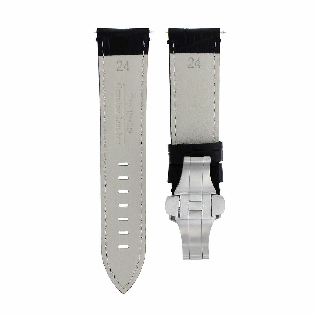 24MM LEATHER STRAP BAND BUCKLE FOR BREITLING NAVITIMER BENTLEY COLT BLACK ORANGE