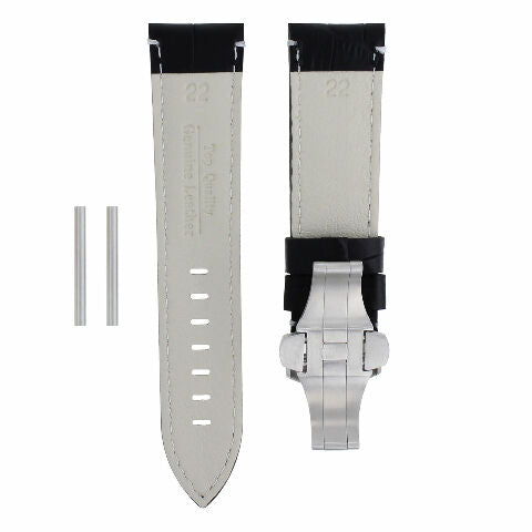 22MM LEATHER STRAP WATCH BAND FOR BREITLING BENTLEY DEPLOYMENT CLASP BLACK WS