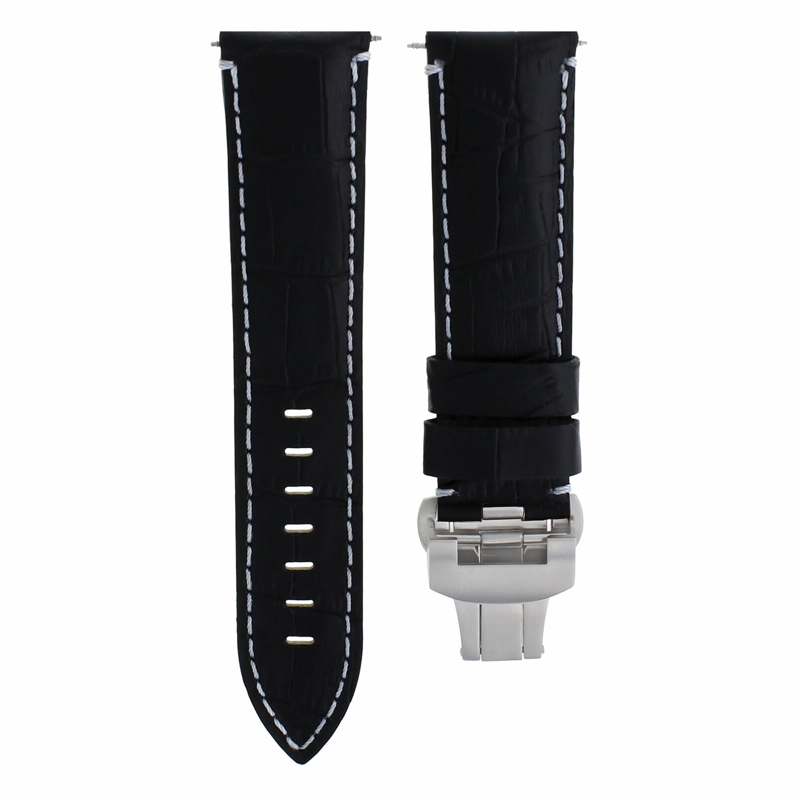 22MM LEATHER STRAP WATCH BAND DEPLOYMENT CLASP FOR BREITLING AVENGER BLACK WS