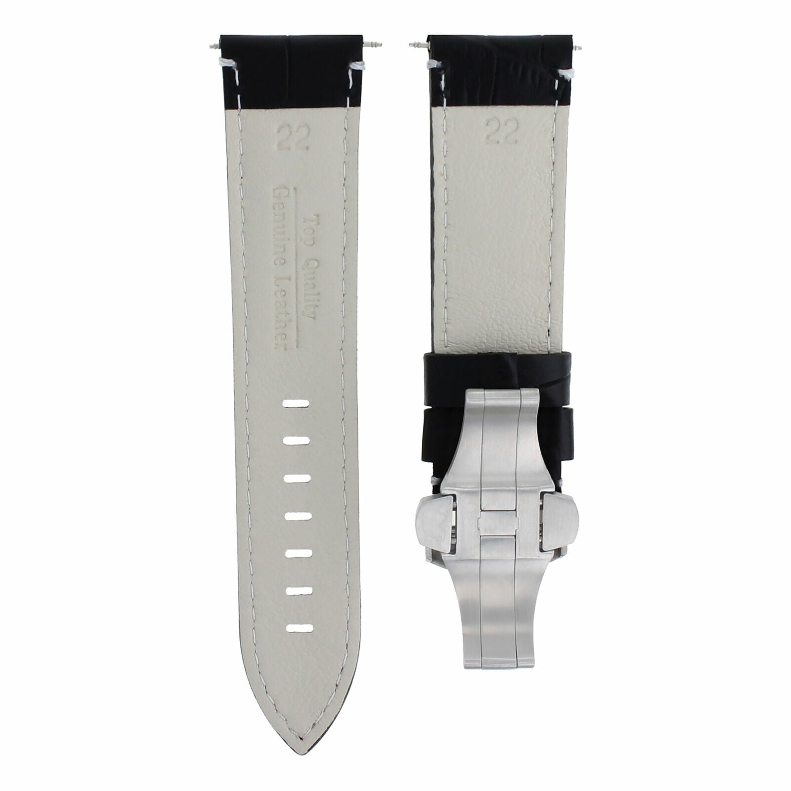 22MM LEATHER STRAP WATCH BAND DEPLOYMENT CLASP FOR BREITLING AVENGER BLACK WS