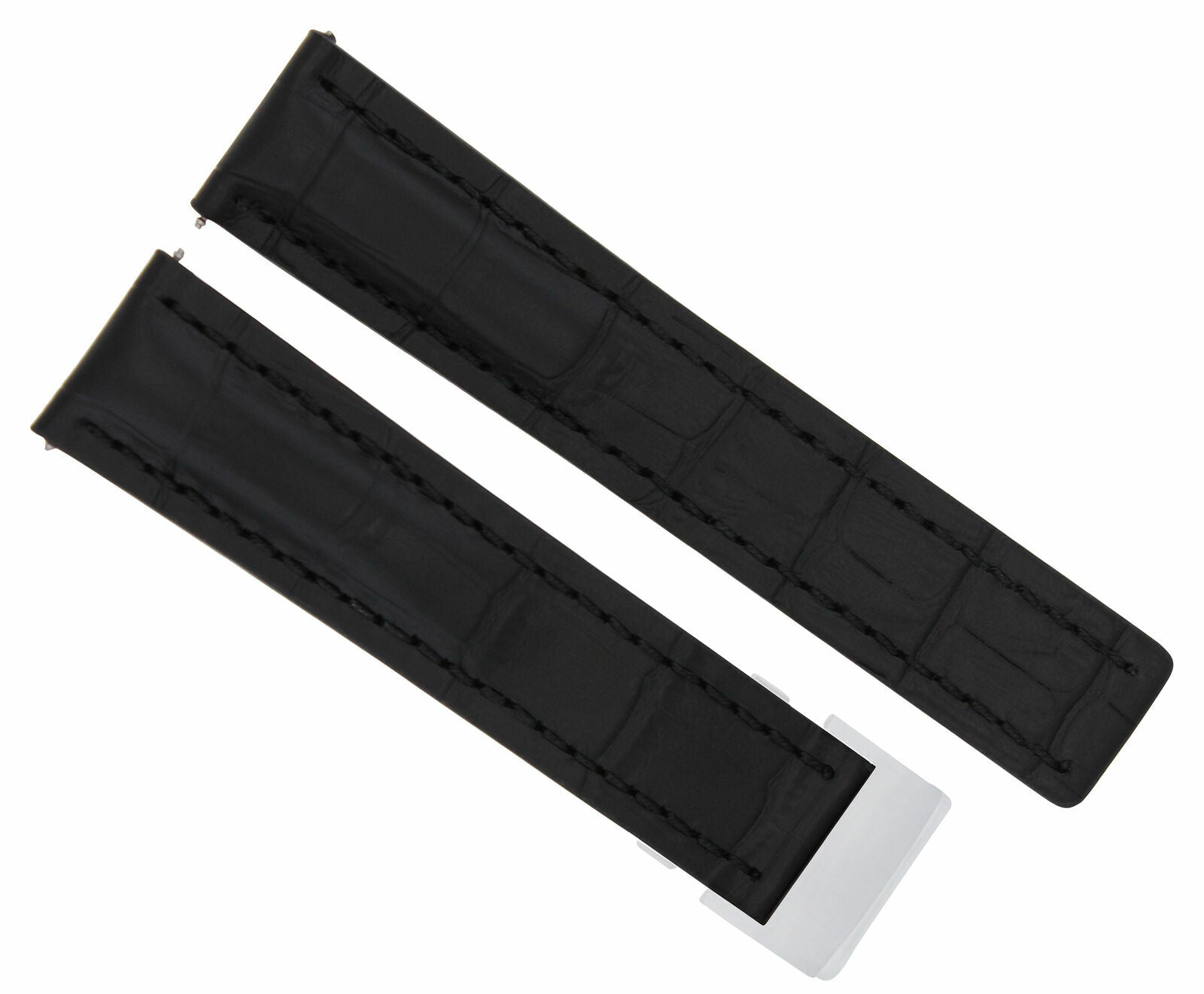 24/20MM LEATHER WATCH BAND STRAP FOR BREITLING NAVITIMER DEPLOYMENT CLASP BLACK