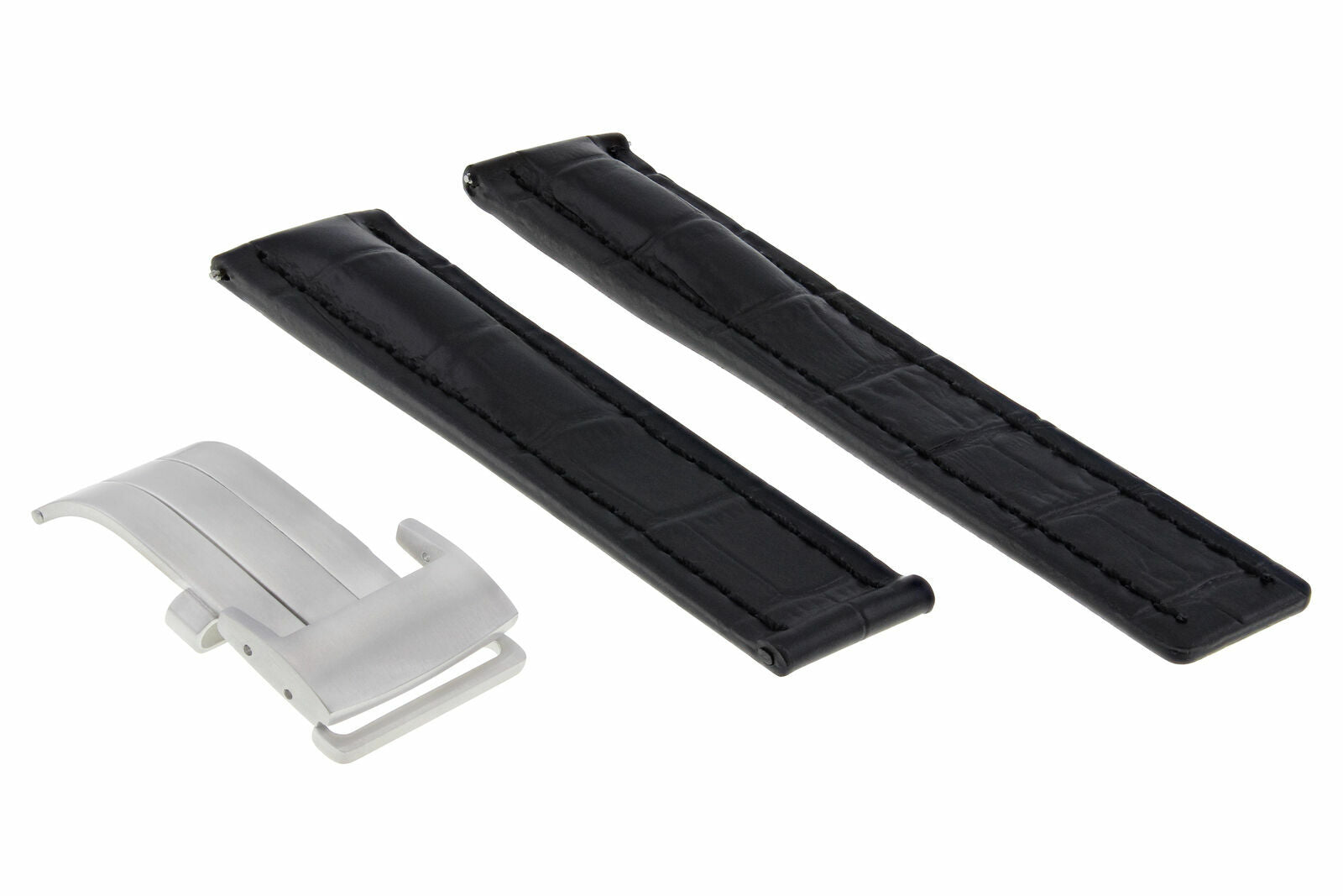 24/20MM LEATHER WATCH BAND STRAP FOR BREITLING NAVITIMER DEPLOYMENT CLASP BLACK