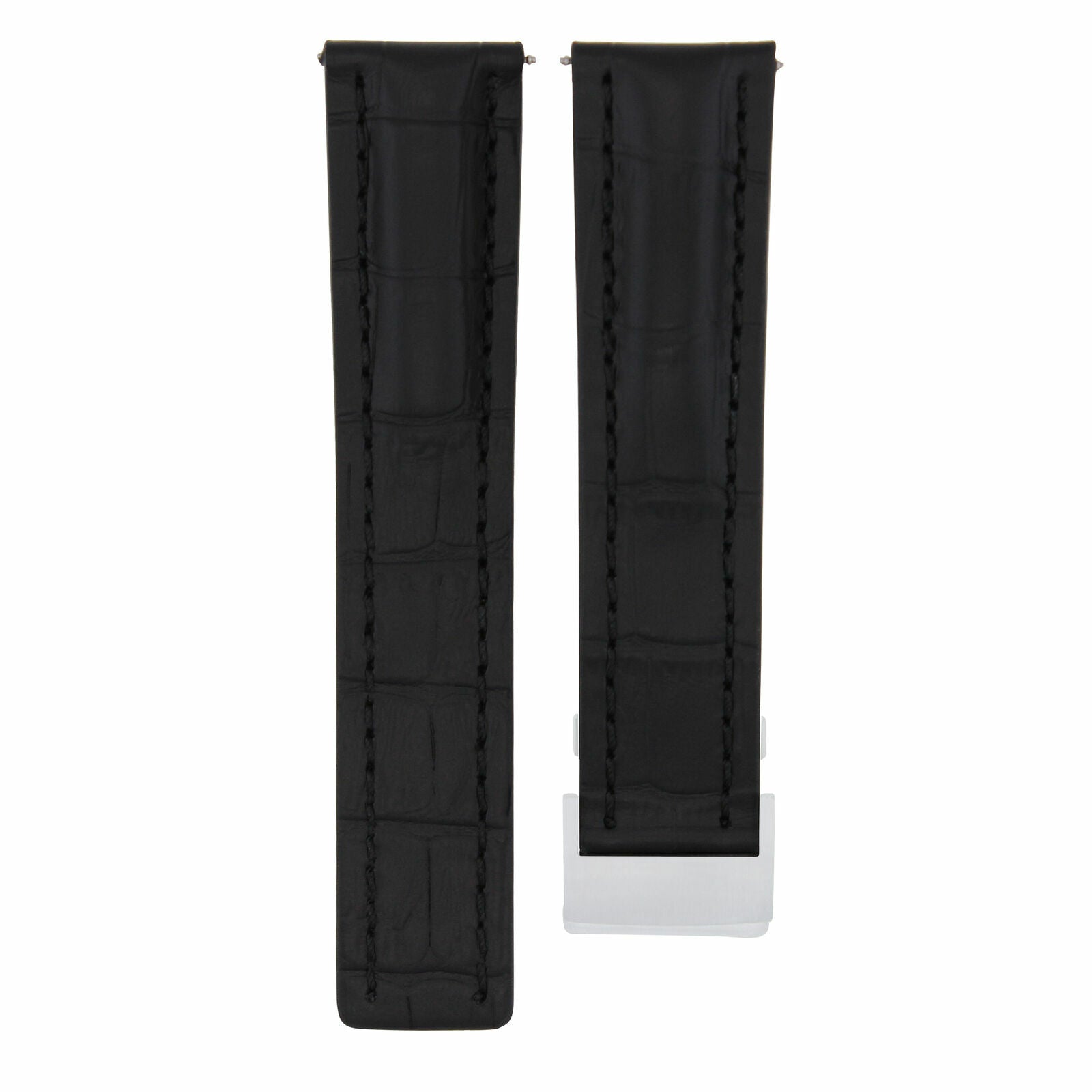 24/20MM LEATHER WATCH BAND STRAP FOR BREITLING NAVITIMER DEPLOYMENT CLASP BLACK