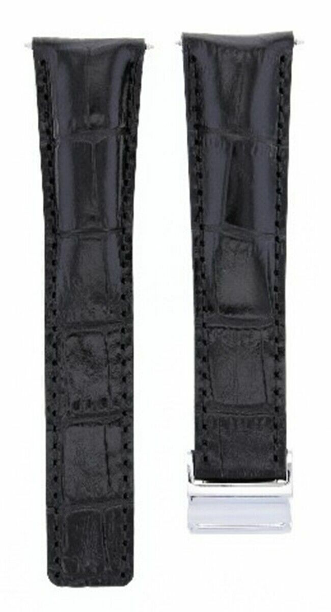 20MM LEATHER WATCH STRAP BAND DEPLOYMENT CLASP FOR BREITLING PILOT BLACK SHINY