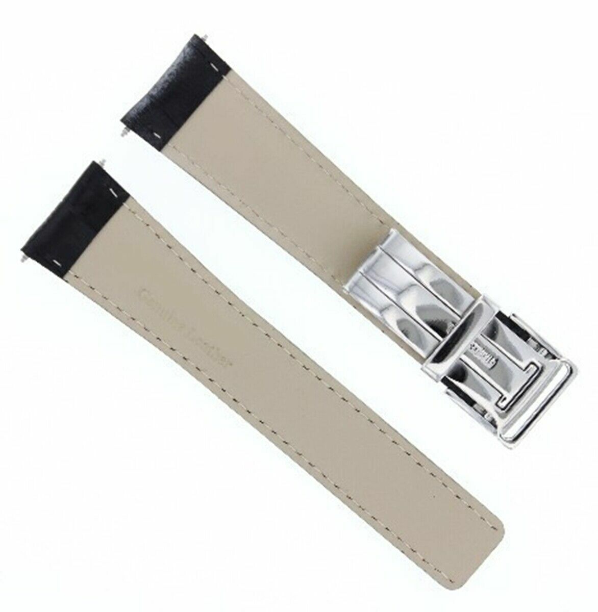 20MM LEATHER WATCH STRAP BAND DEPLOYMENT CLASP FOR BREITLING PILOT BLACK SHINY