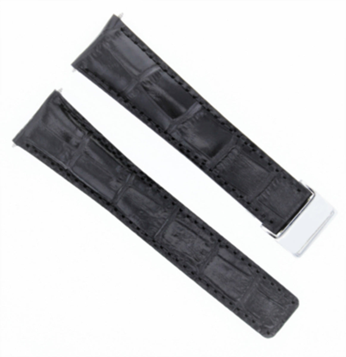 20MM LEATHER WATCH STRAP BAND DEPLOYMENT CLASP FOR BREITLING PILOT BLACK SHINY
