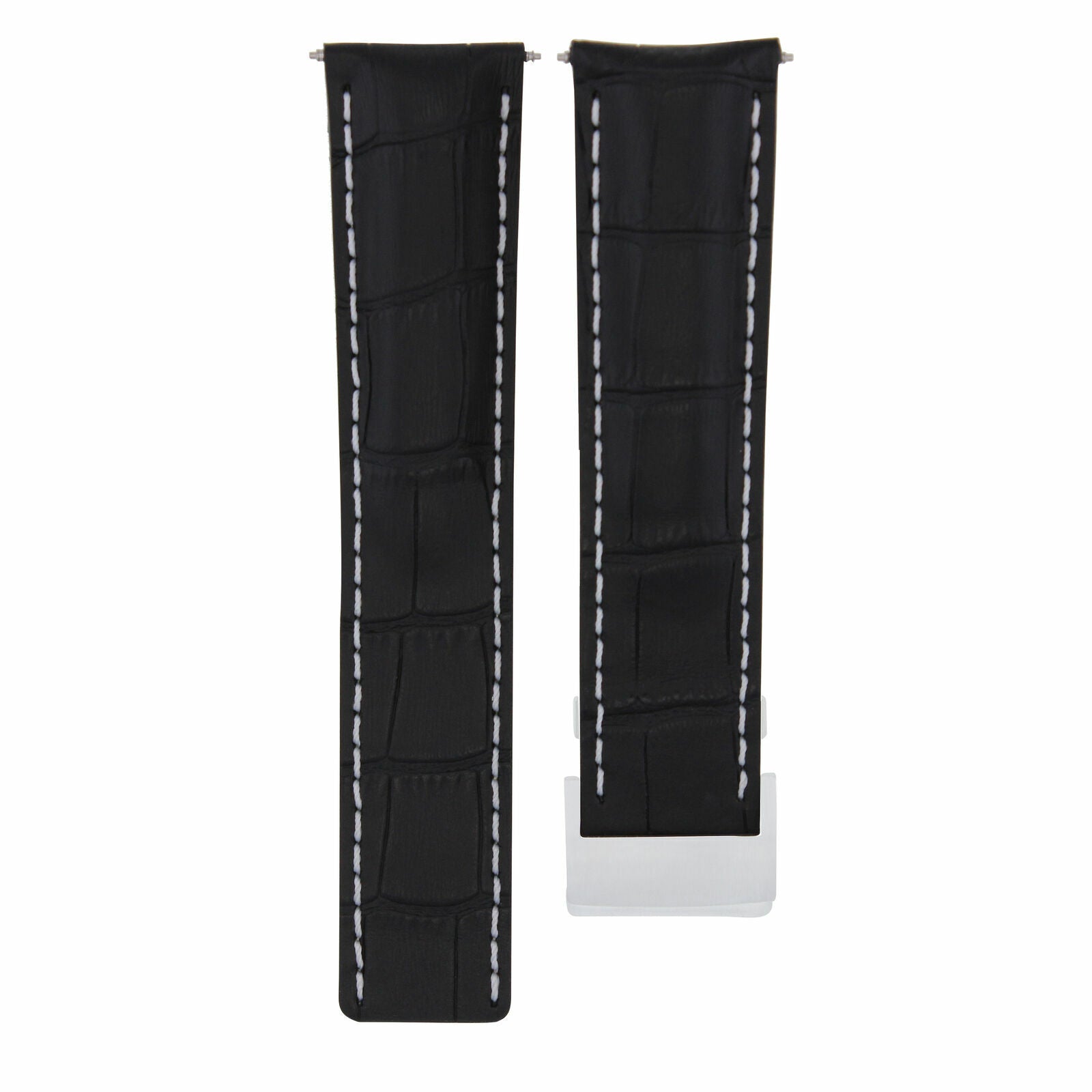 24MM LEATHER WATCH BAND STRAP FOR BREITLING SUPEROCEAN DEPLOYMENT CLASP BLACK WS