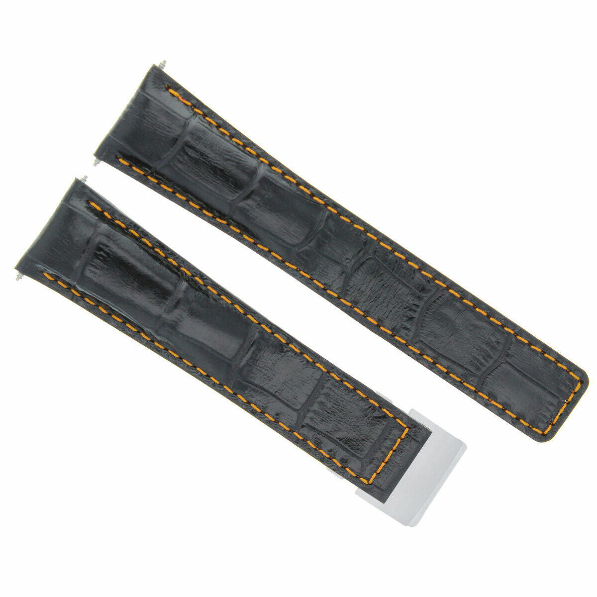 22MM LEATHER WATCH BAND STRAP FOR BREITLING COLT BENTLEY DEPLOY CLASP BLACK OS