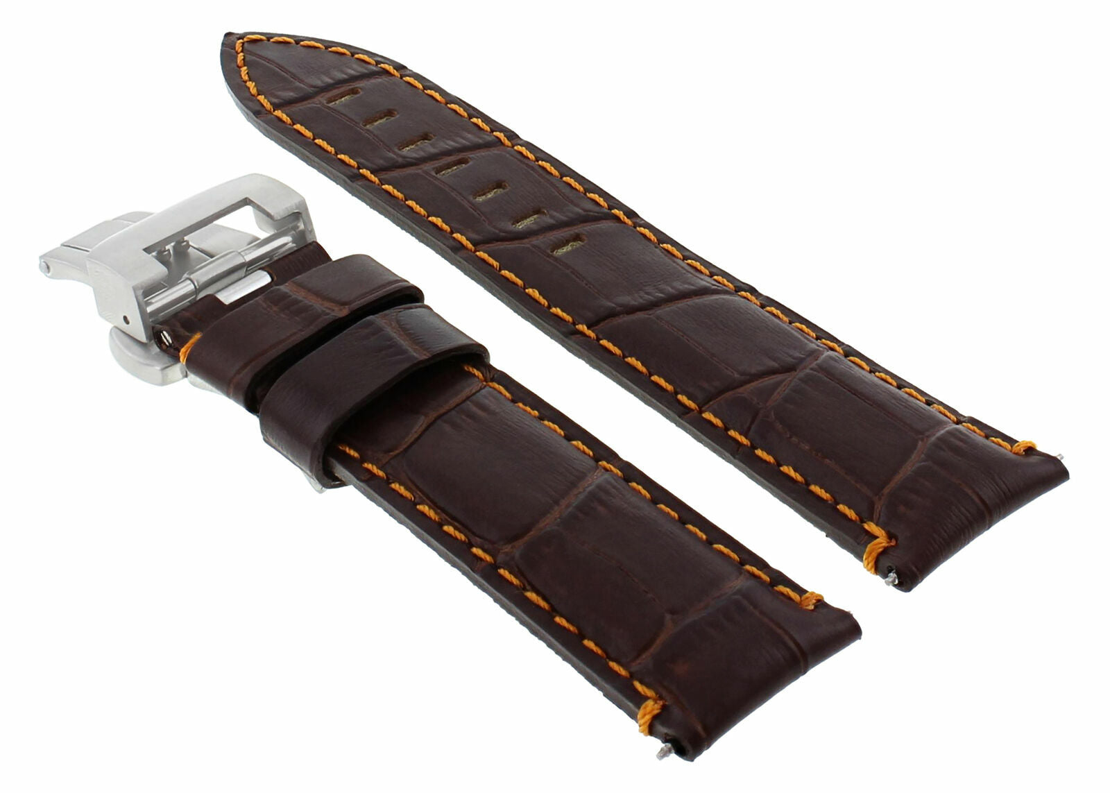 22MM LEATHER WATCH BAND STRAP FOR BREITLING CHRONOMAT DEPLOYMENT CLASP BROWN OS