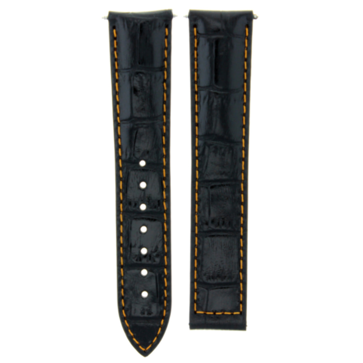 20MM LEATHER WATCH BAND STRAP DEPLOY CLASP FOR ZENITH WATCH BLACK ORANGE STITCH