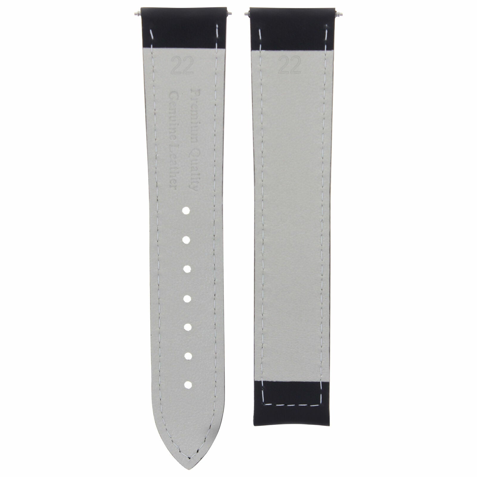 22MM LEATHER STRAP SMOOTH BAND DEPLOYMENT CLASP BUCKLE FOR ZENITH WATCH BLACK WS