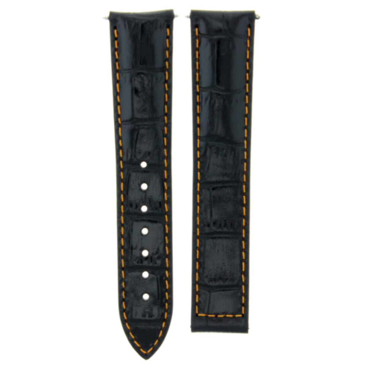 22MM LEATHER WATCH STRAP BAND DEPLOY CLASP FOR ZENITH WATCH BLACK ORANGE STITCH