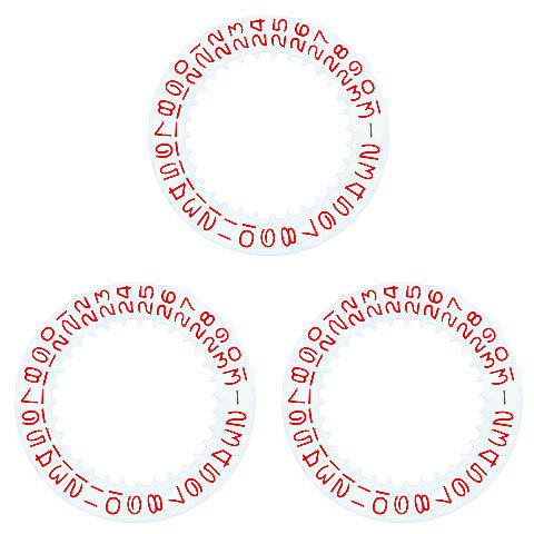 3 DATE DISC FOR 40MM ROLEX SUBMARINER, GMT MOVEMENT # 1530-1570 WHITE RED NUMBER