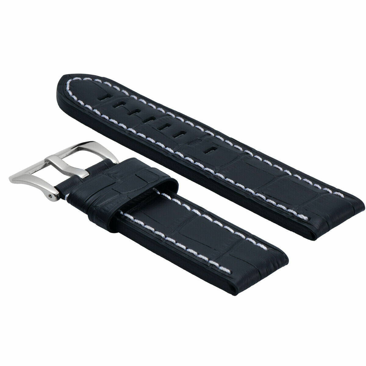 BIG 24MM LEATHER WATCH BAND STRAP FOR BREITLING NAVITIMER BLACK BRUSH BUCKLE