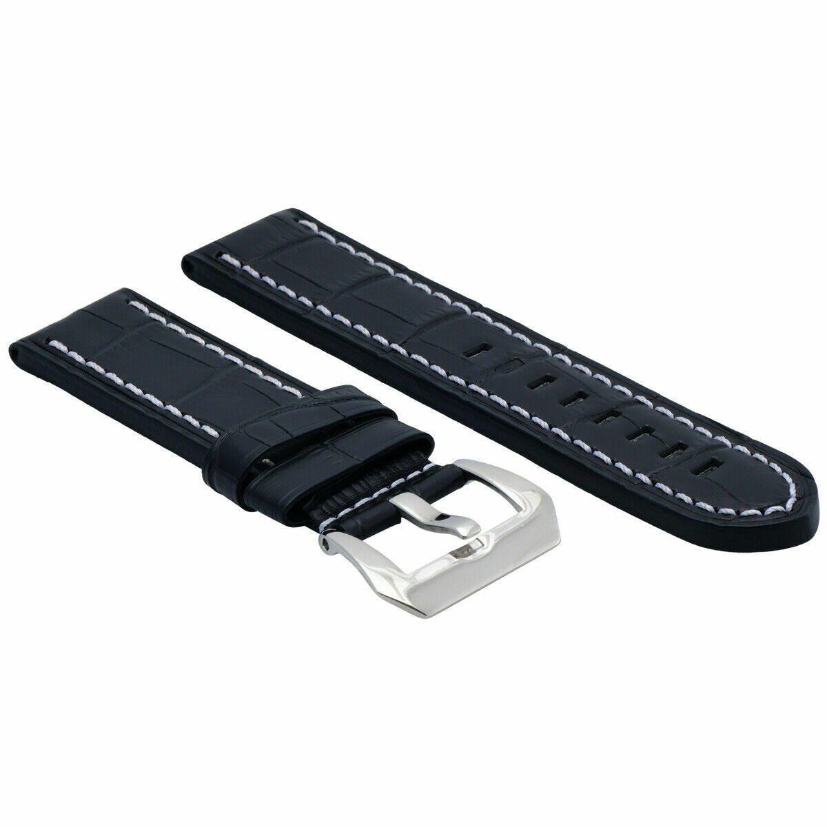 BIG 24MM LEATHER WATCH BAND STRAP FOR BREITLING NAVITIMER BLACK BRUSH BUCKLE