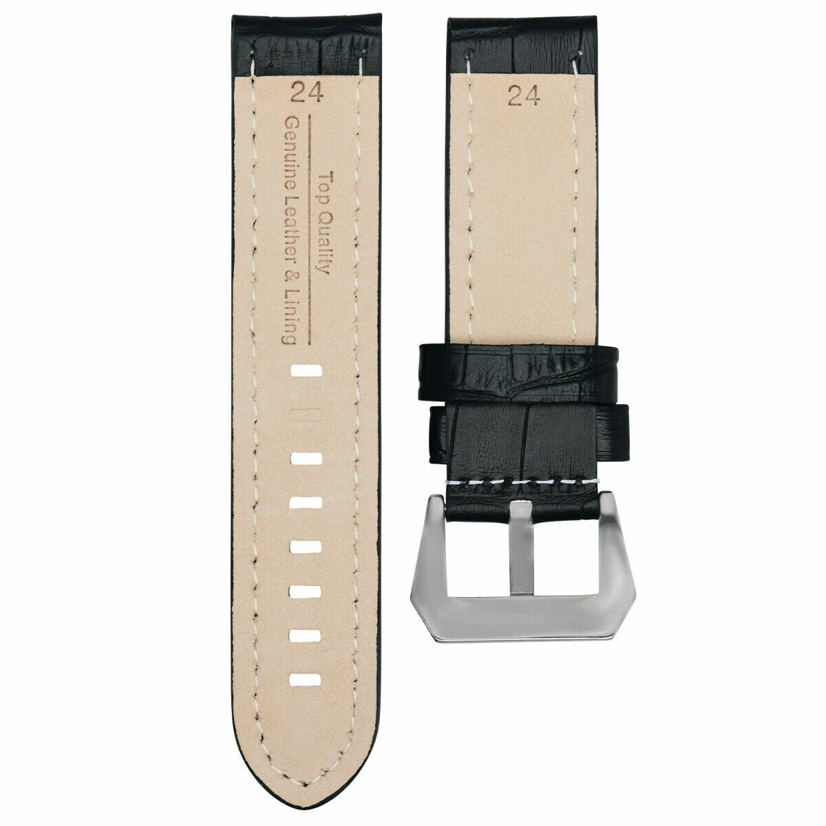 BIG 24MM LEATHER WATCH BAND STRAP FOR BREITLING NAVITIMER BLACK BRUSH BUCKLE