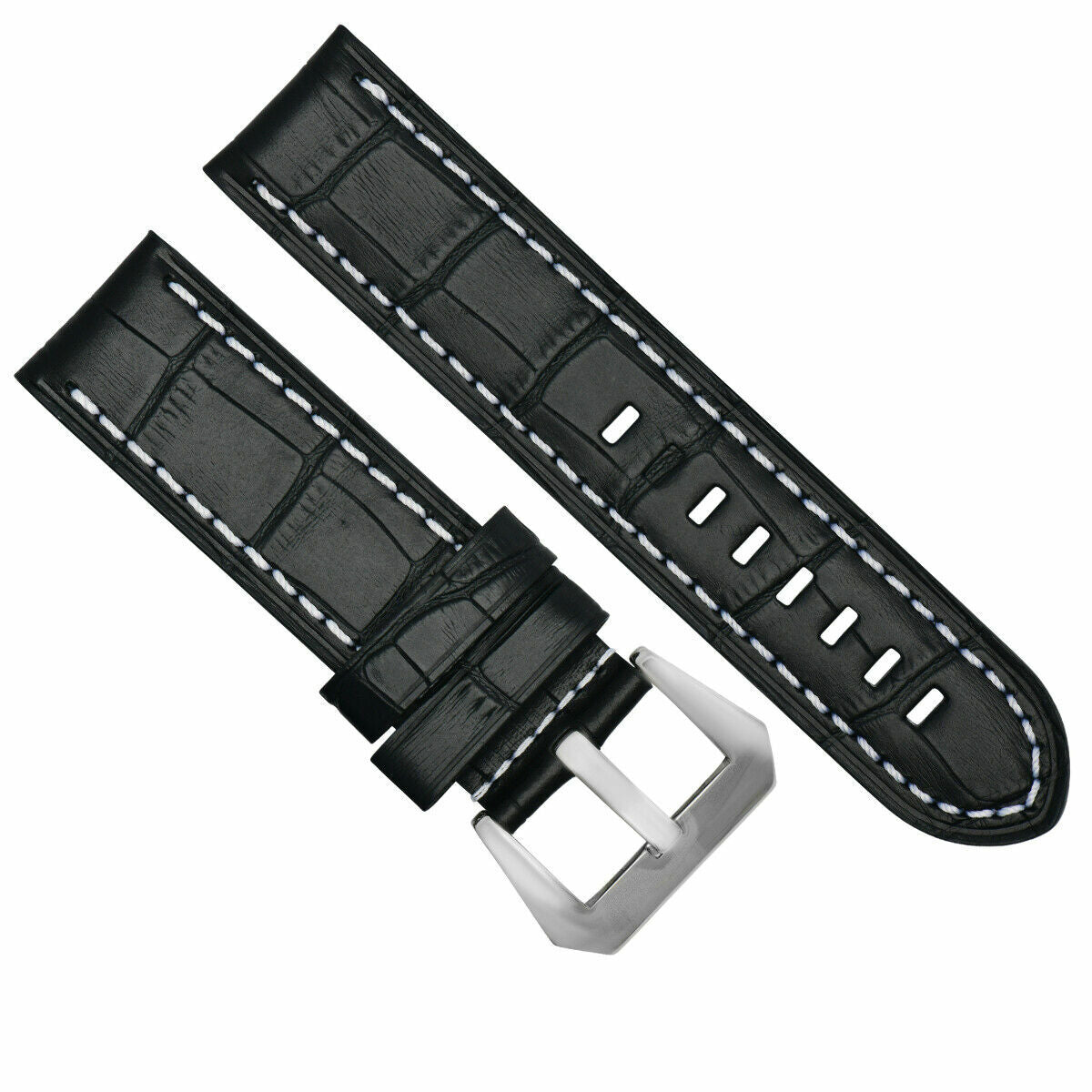 BIG 24MM LEATHER WATCH BAND STRAP FOR BREITLING NAVITIMER BLACK BRUSH BUCKLE
