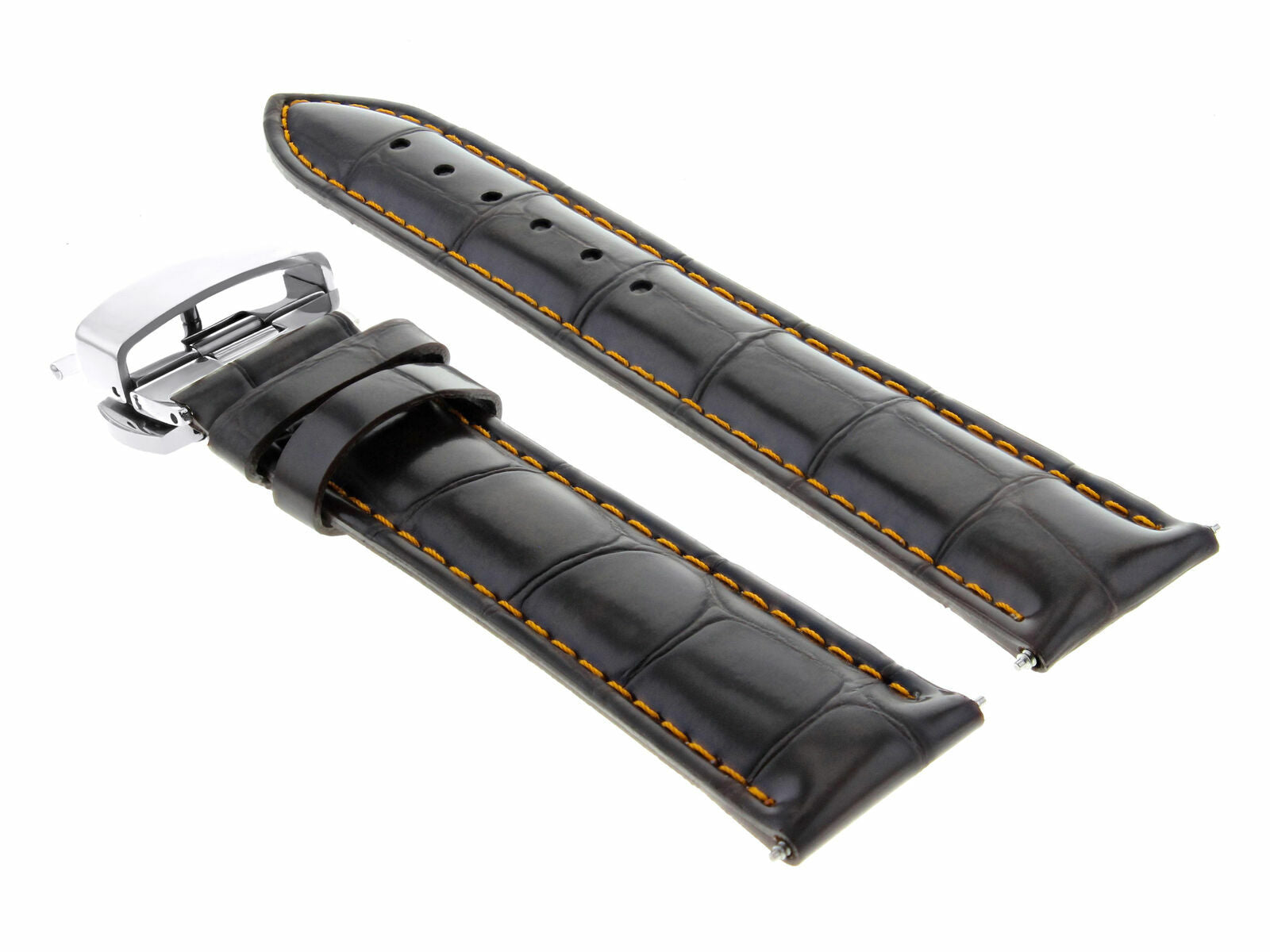 19MM LEATHER STRAP DEPLOYMENT BUCKLE CLASP FOR BAUME MERCIER DARK BROWN OS #3B