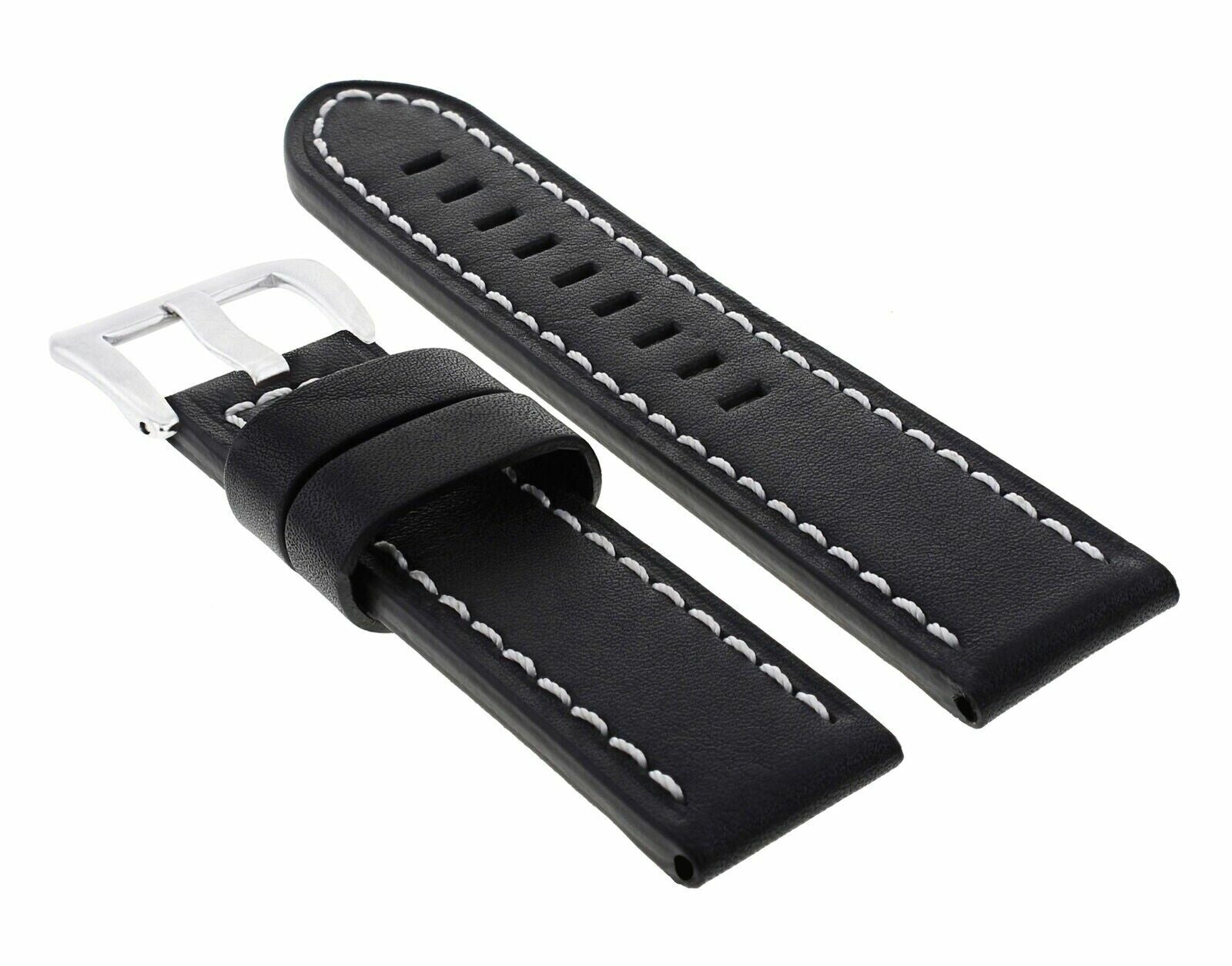 24MM LEATHER WATCH BAND STRAP FOR BREITLING NAVITIMER BENTLEY BLACK WS LONG