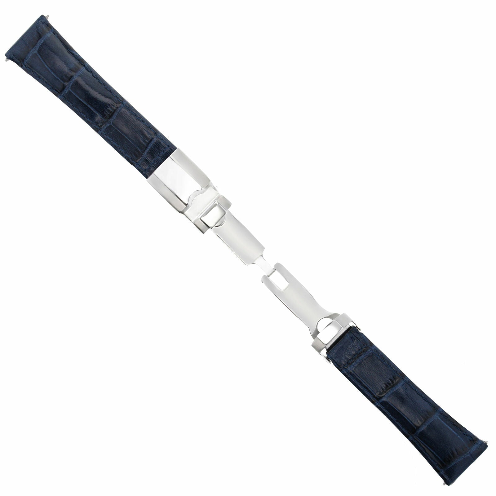 LEATHER STRAP FOR ROLEX DAYTONA 16518 16519 16520 WATCH BLUE SHORT STEEL CLASP