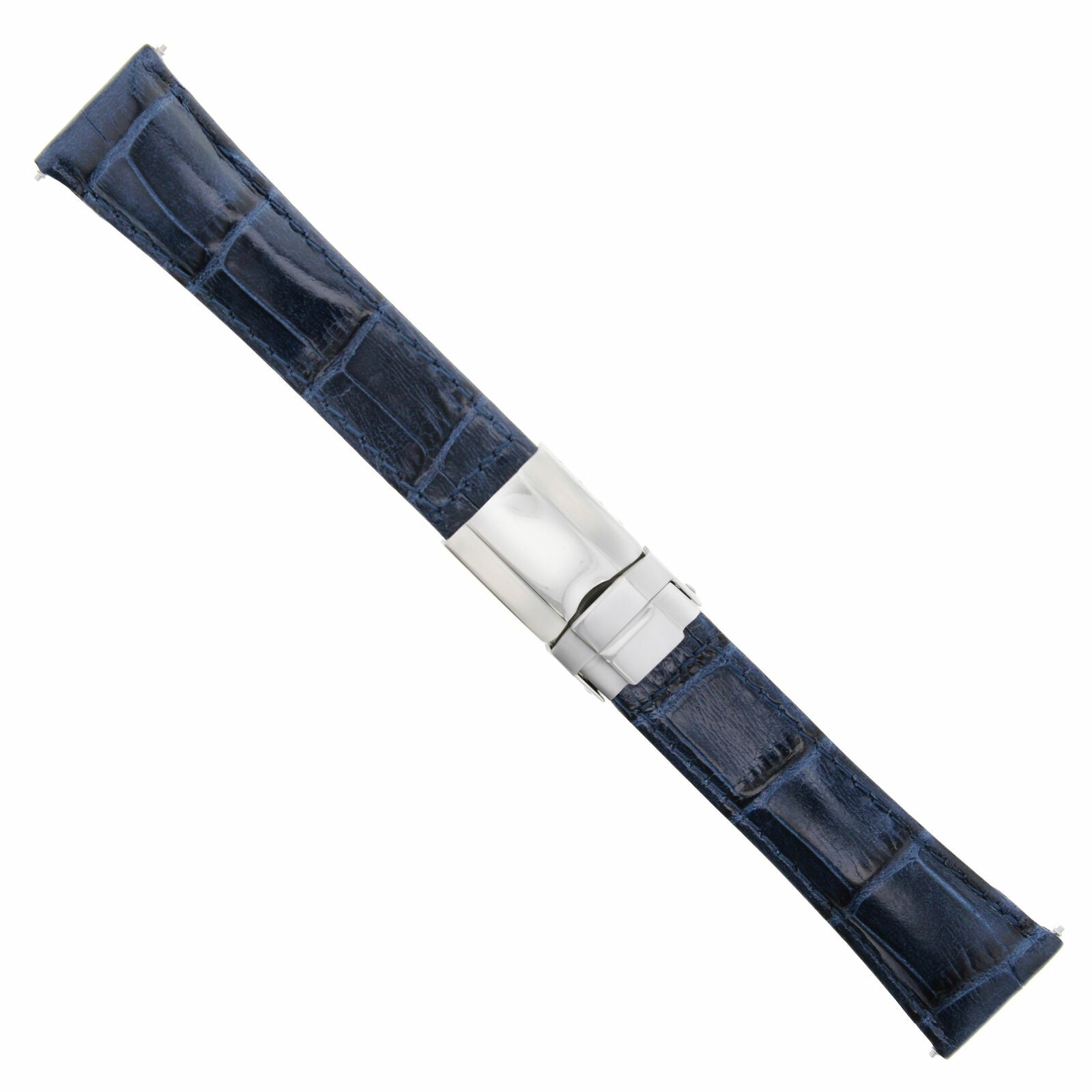 LEATHER STRAP FOR ROLEX DAYTONA 16518 16519 16520 WATCH BLUE SHORT STEEL CLASP