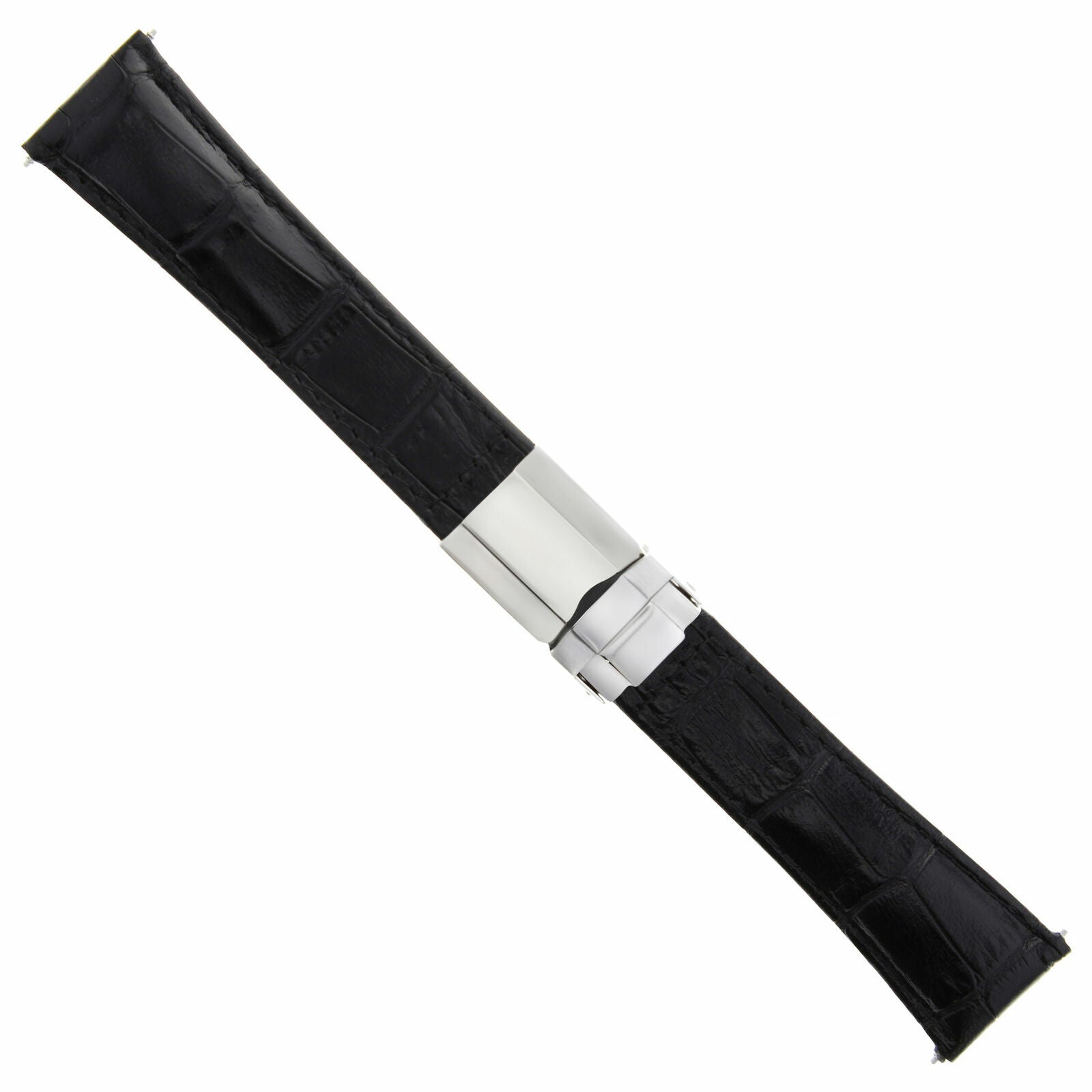 LEATHER BAND STRAP FOR ROLEX DAYTONA 16520 116518 BLACK REGULAR STEEL CLASP