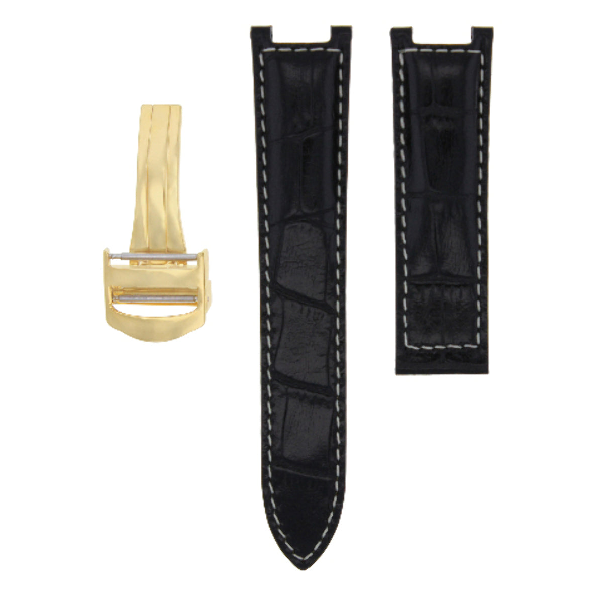 LEATHER WATCH BAND STRAP FOR CARTIER PASHA WATCH 20MM DEPLOY CLASP BLACK WS GOLD