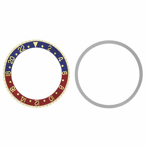 BEZEL & INSERT FOR ROLEX BLUE/RED GMT 18K REAL GOLD 1675 16750 16753 16758 PEPSI