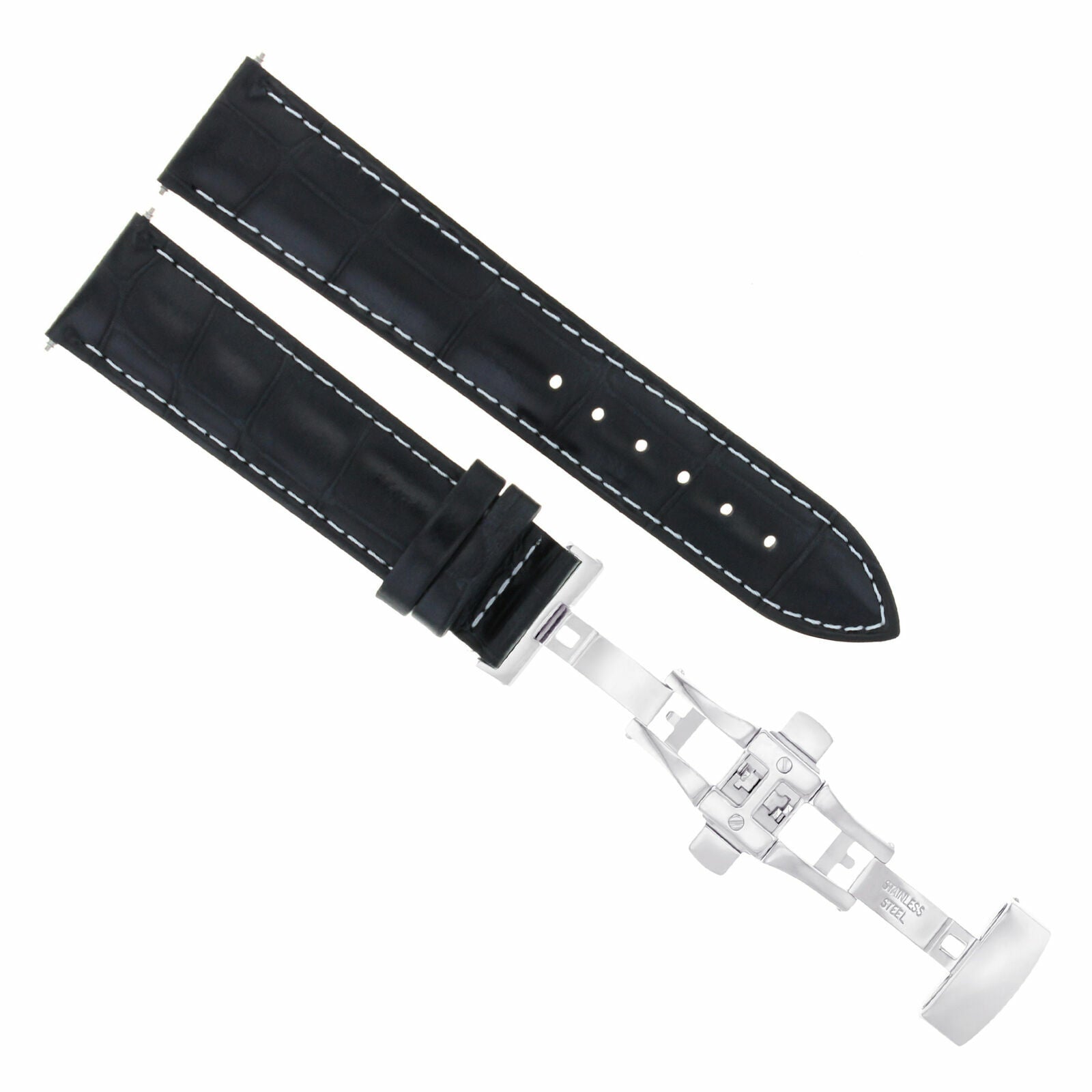 20MM LEATHER WATCH BAND STRAP BUTTERFLY CLASP FOR JAEGER LECOULTRE BLACK WHITE S