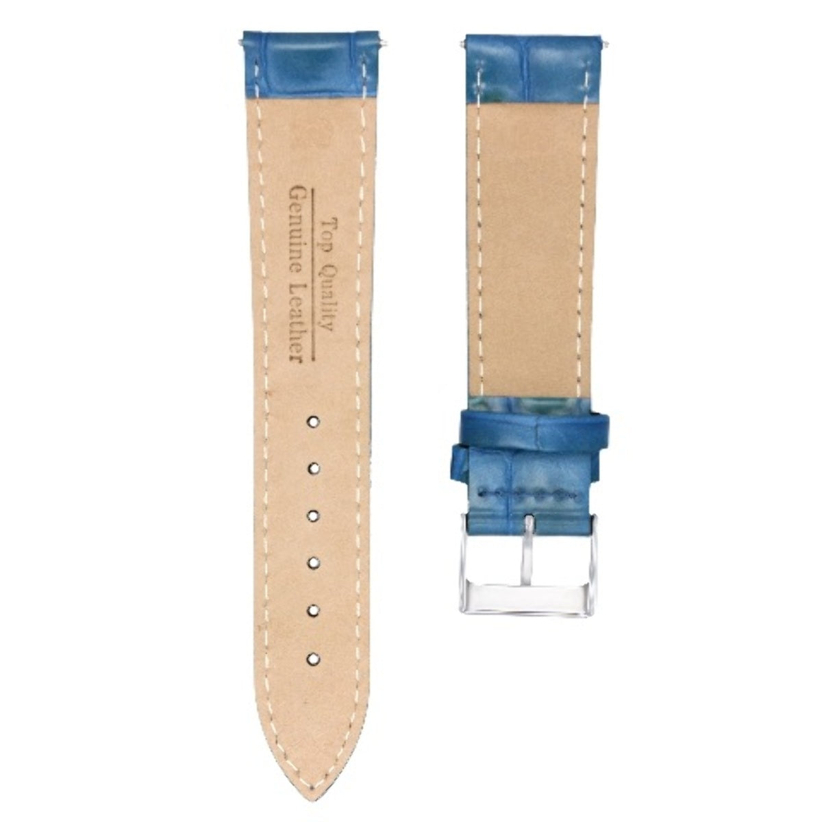 20MM LEATHER WATCH BAND FOR MAURICE LACROIX PONTOS WATCH LIGHT BLUE WHITE STITCH