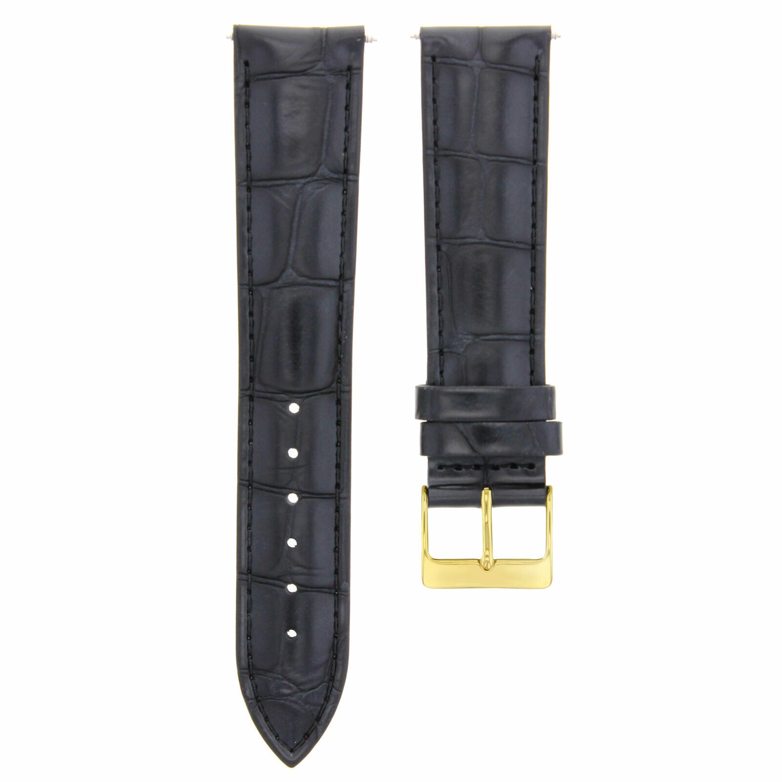 24MM LEATHER WATCH BAND STRAP FOR BREITLING NAVITIMER CHRONOMAT BLACK GOLD CLASP